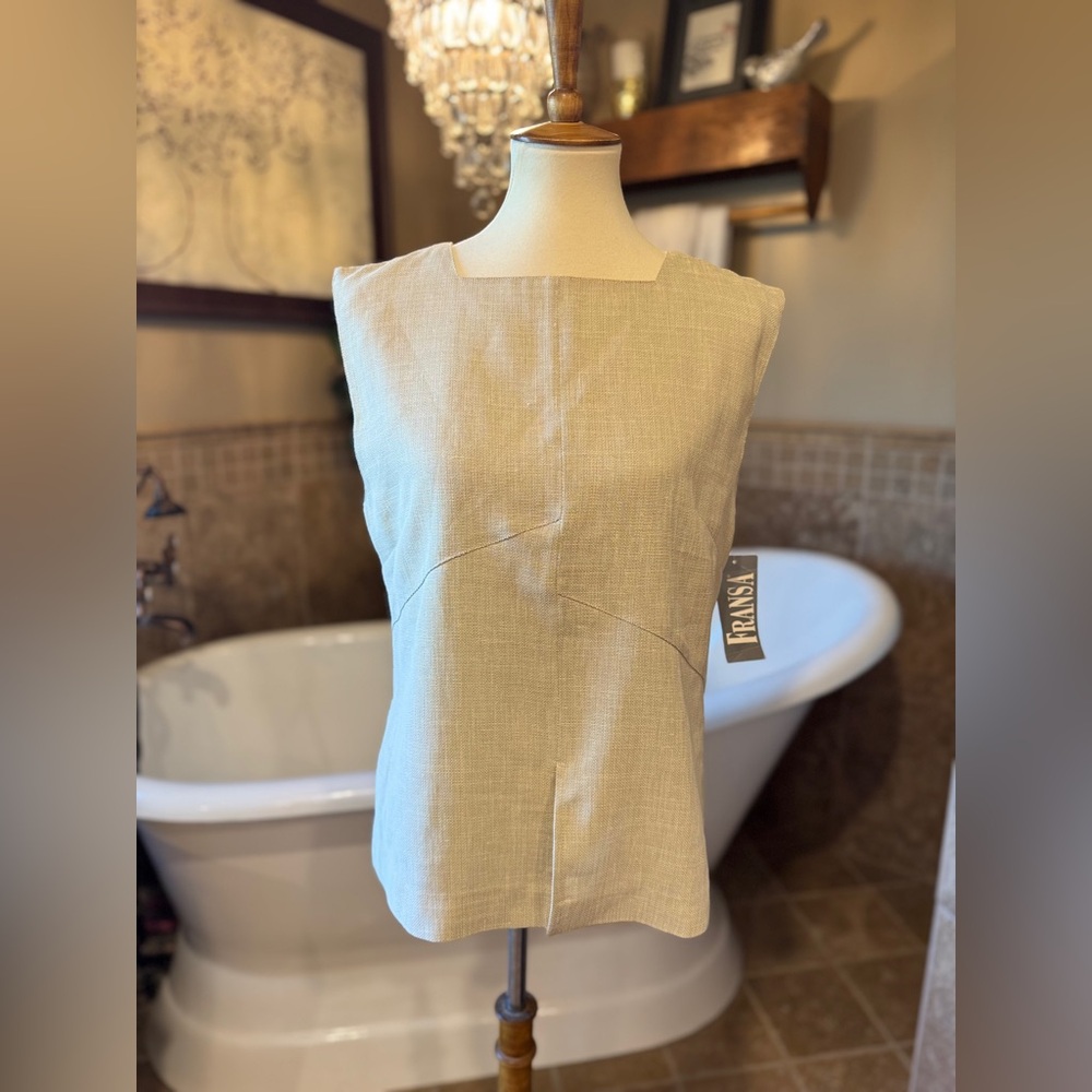 NWT Fransa Beige Women's Blouse xl tie back Madrid